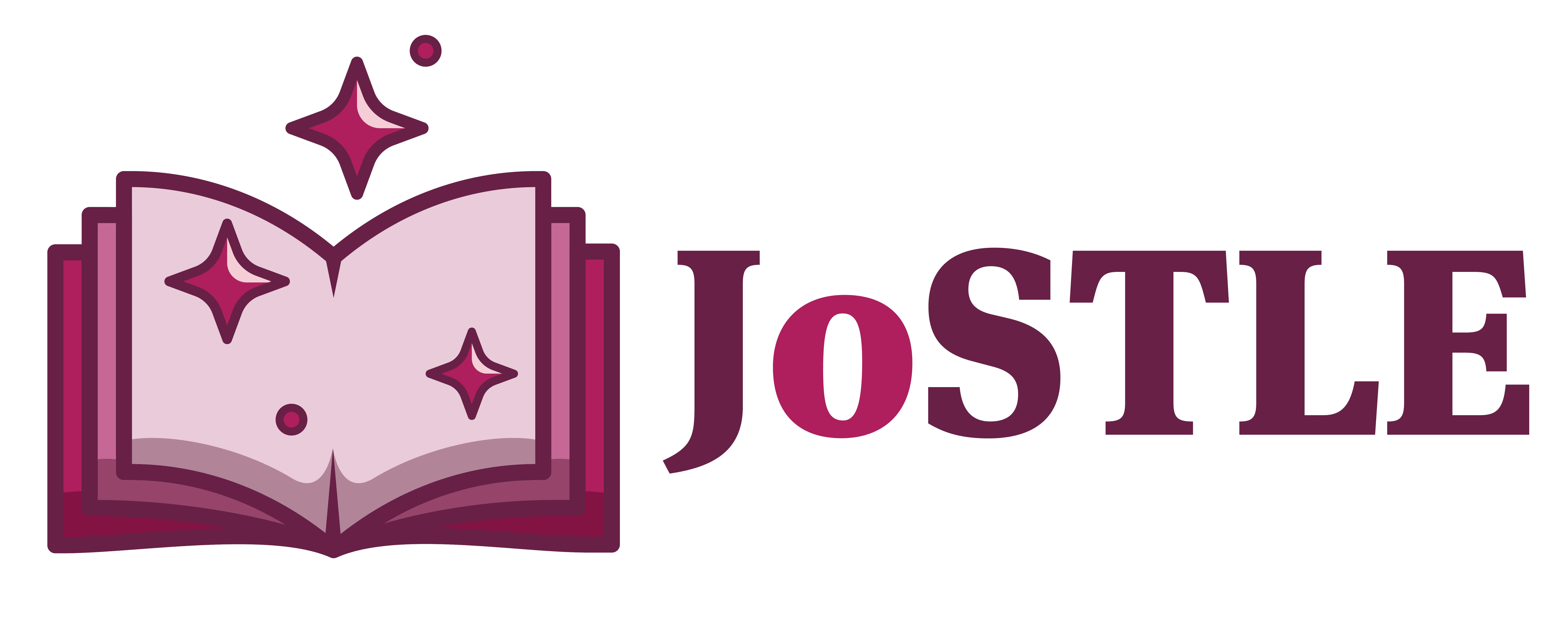 JoSTLE Logo of an open book with decorative stars and the JoSTLE acronym